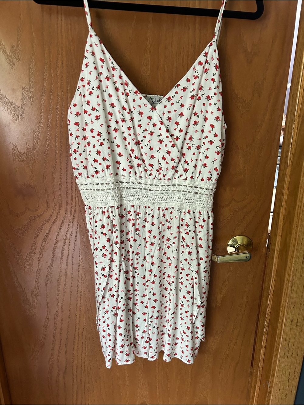J for Justify Women's Cream Floral romper with Red Print